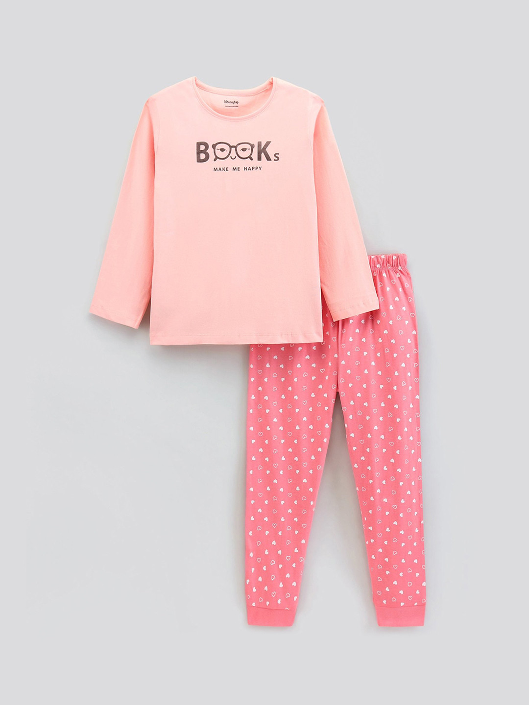 

Honeyhap Girls Typography Printed Pure Cotton Night suit, Pink