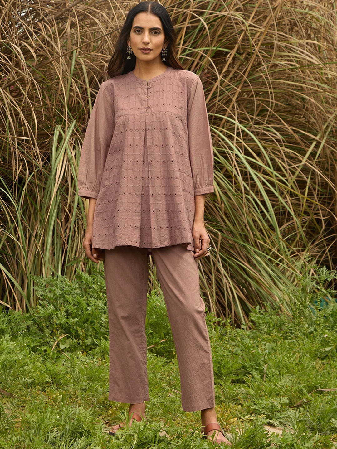 

trueBrowns Malang Pure Cotton Tunic & Trouser Co-Ord Set, Pink