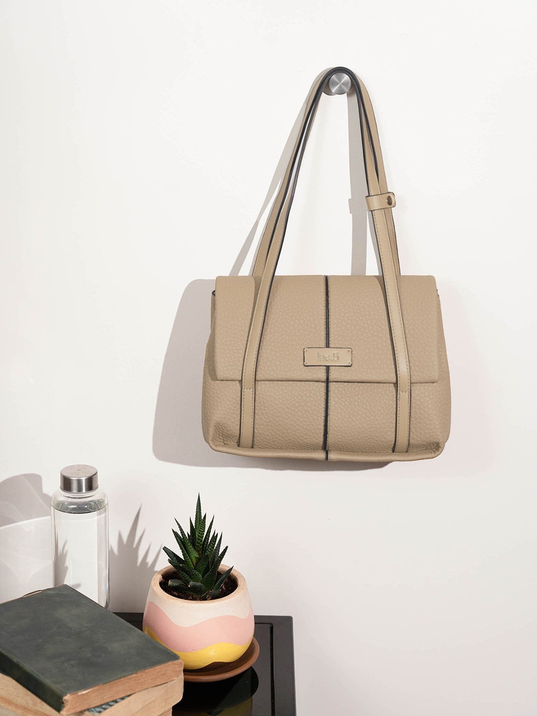 Inc 5 Textured Oversized Structured Shoulder Bag, Khaki