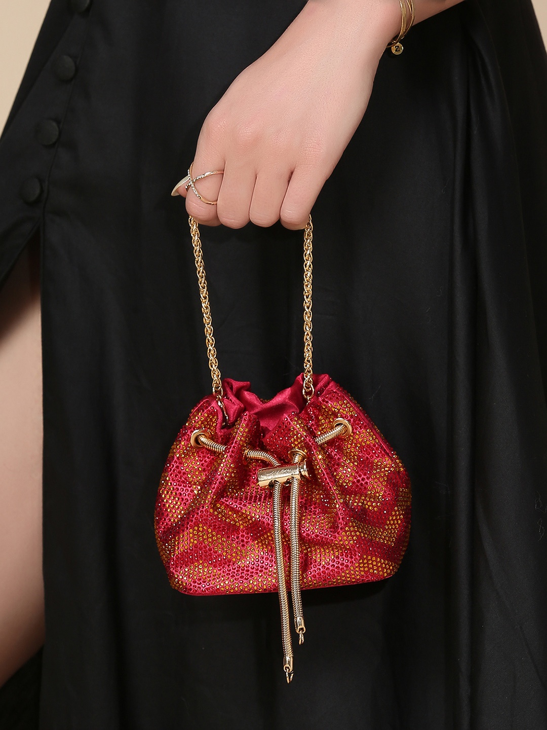 

Inc 5 Embellished Structured Sling Bag, Red