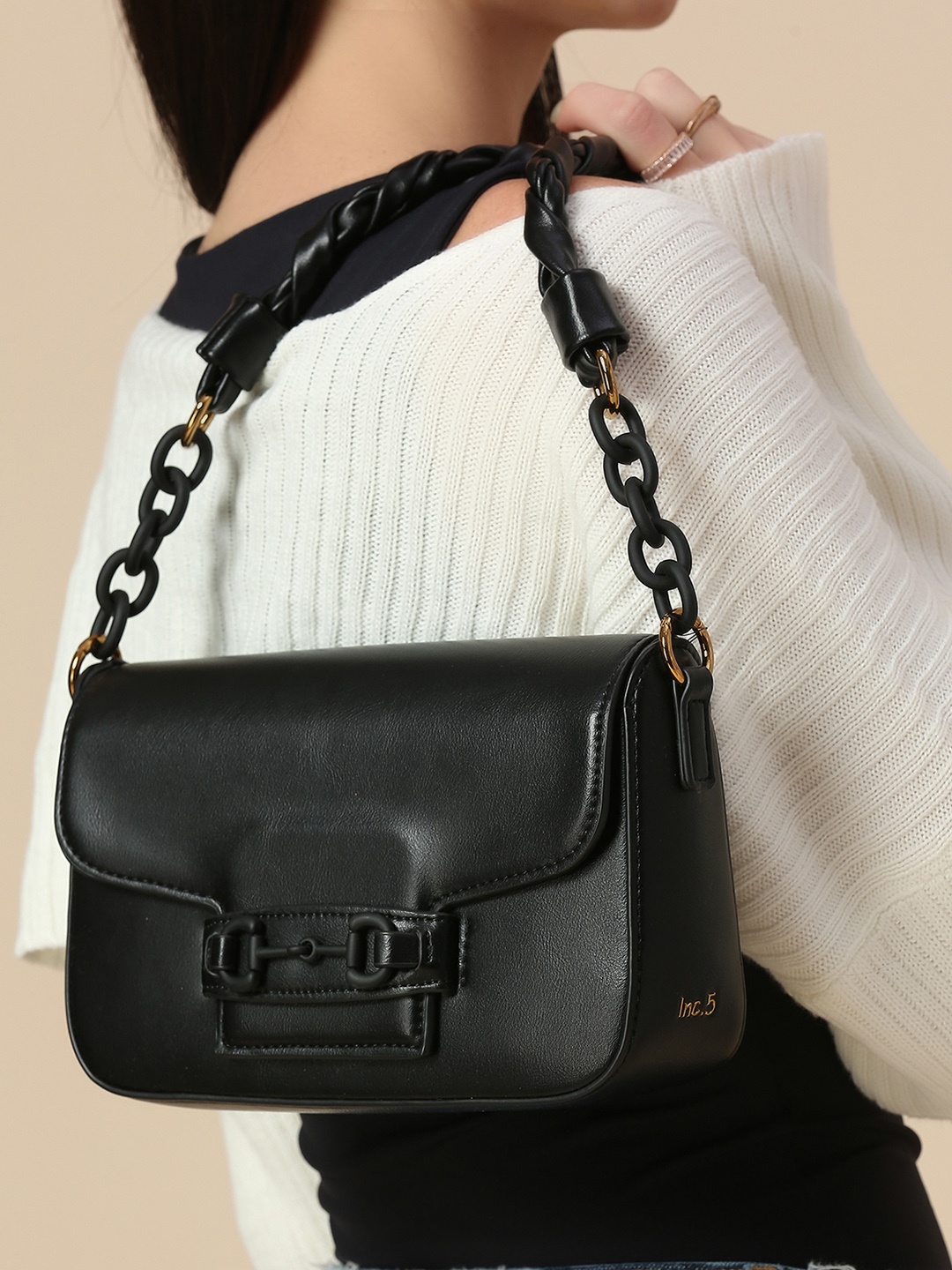 

Inc 5 Textured Structured Sling Bag, Black