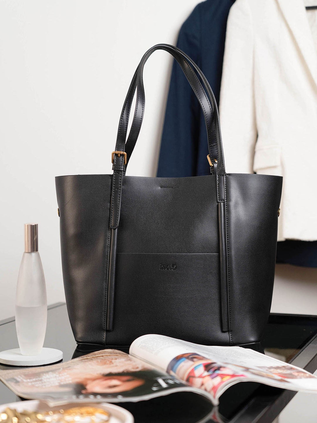 

Inc 5 Zip Detail Structured Tote Bag, Black