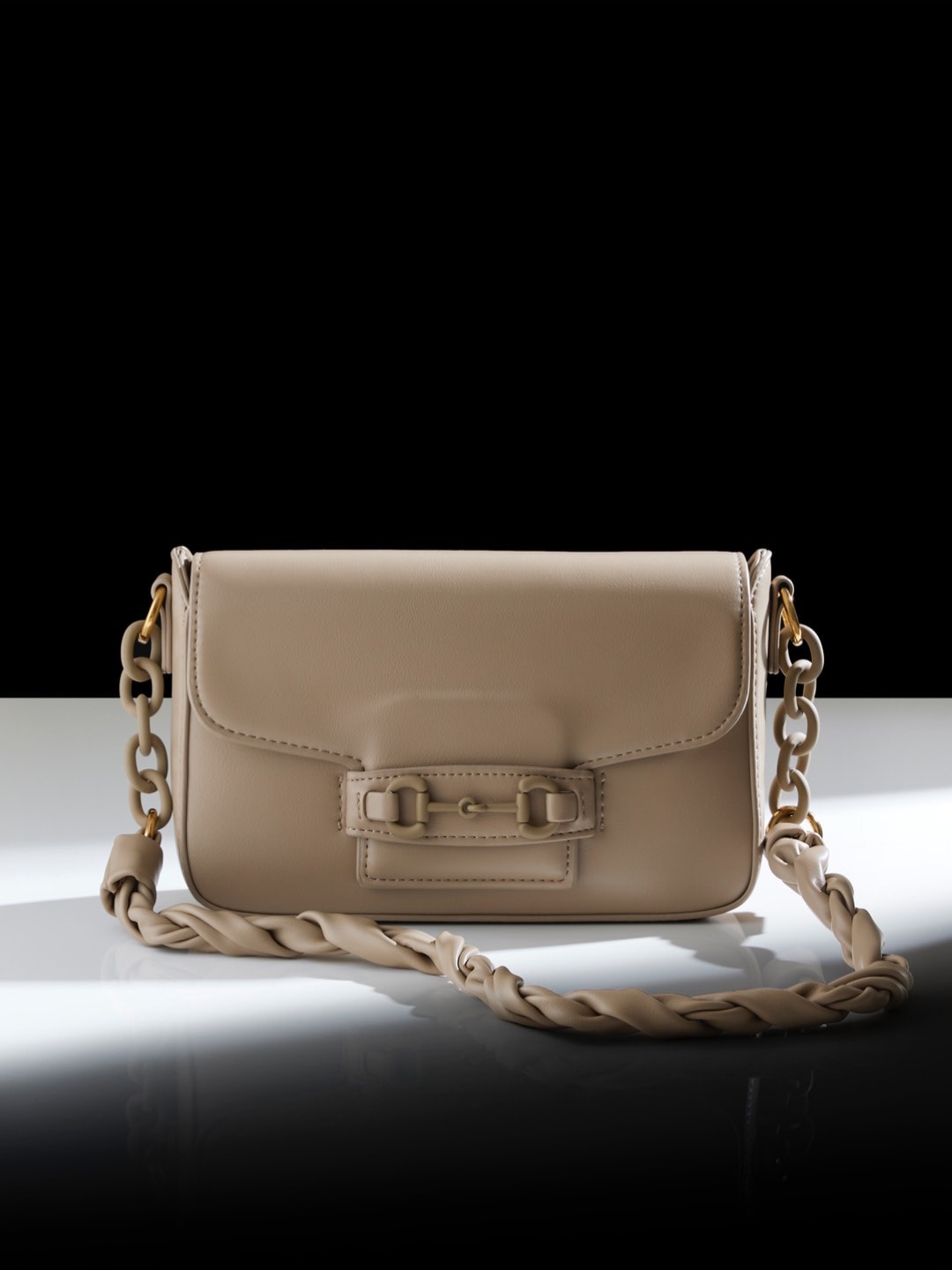 

Inc 5 Zip Detail Structured Sling Bag, Beige