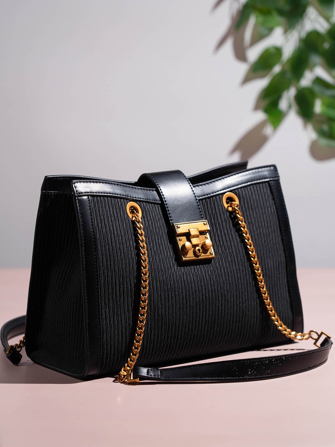 

Inc 5 Textured Canvas Structured Shoulder Bag, Black