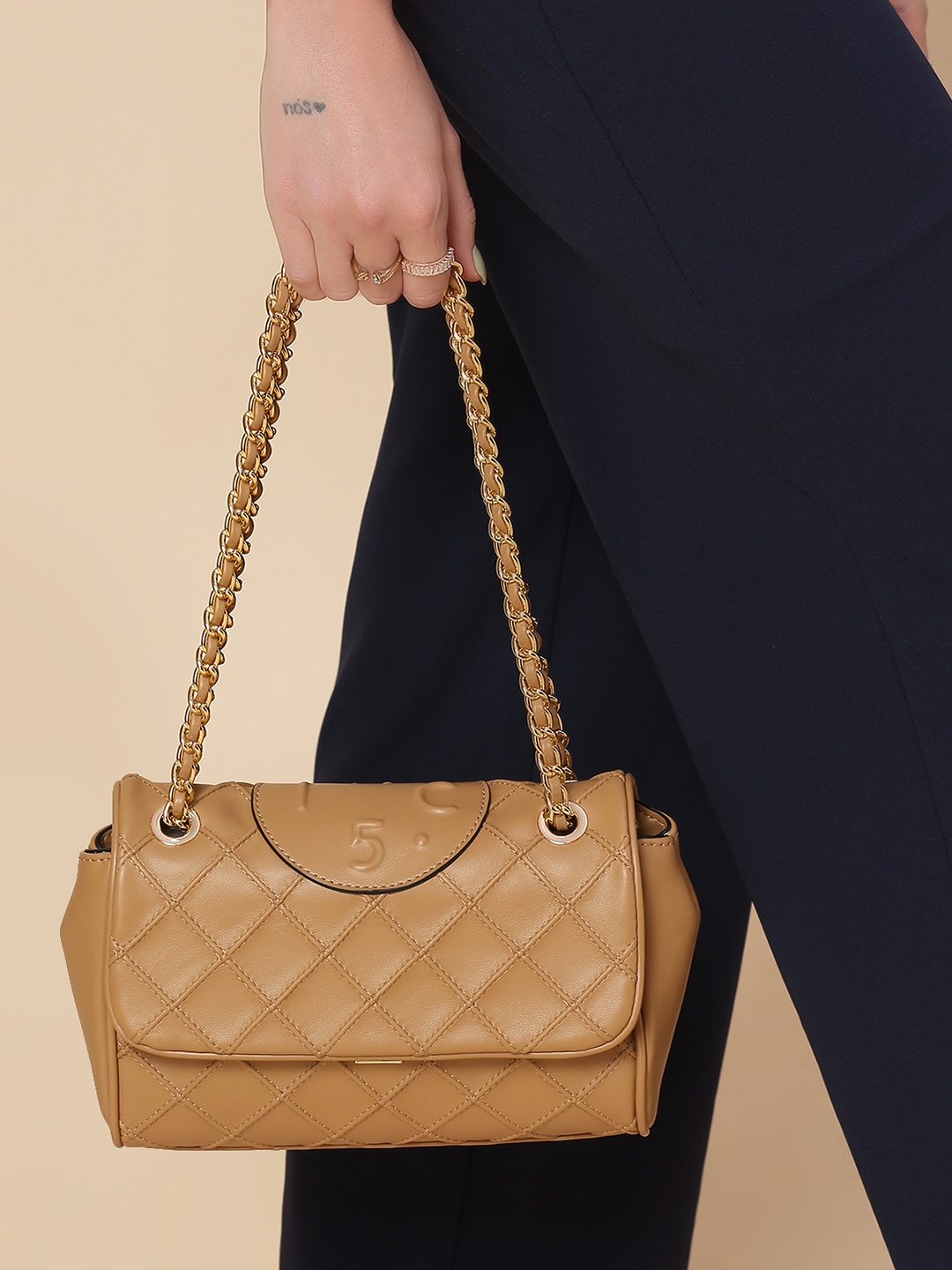

Inc 5 Geometric Structured Shoulder Bag with Quilted, Beige