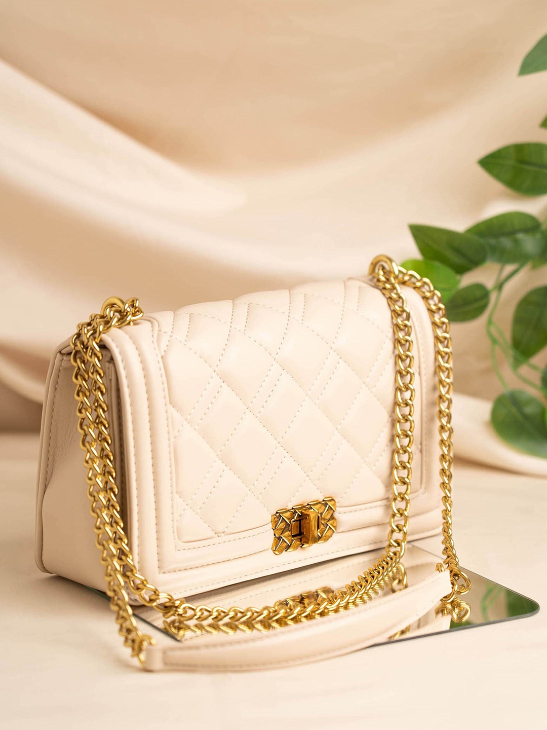 

Inc 5 Textured Structured Sling Bag with Quilted, Off white