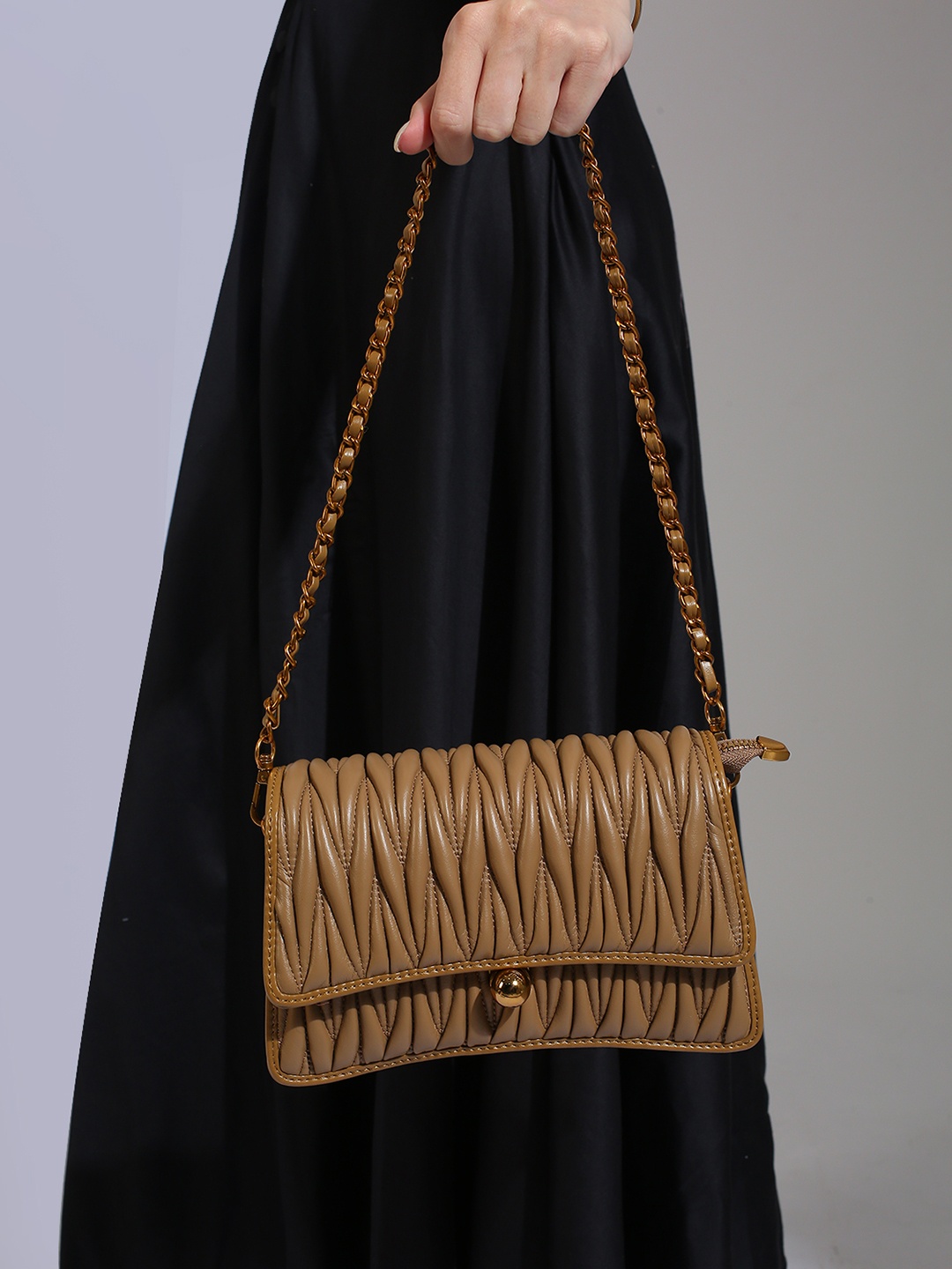 

Inc 5 Textured Structured Sling Bag with Quilted, Camel brown