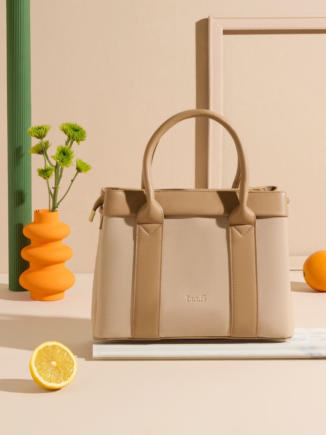 Inc 5 Structured Handheld Bag, Beige