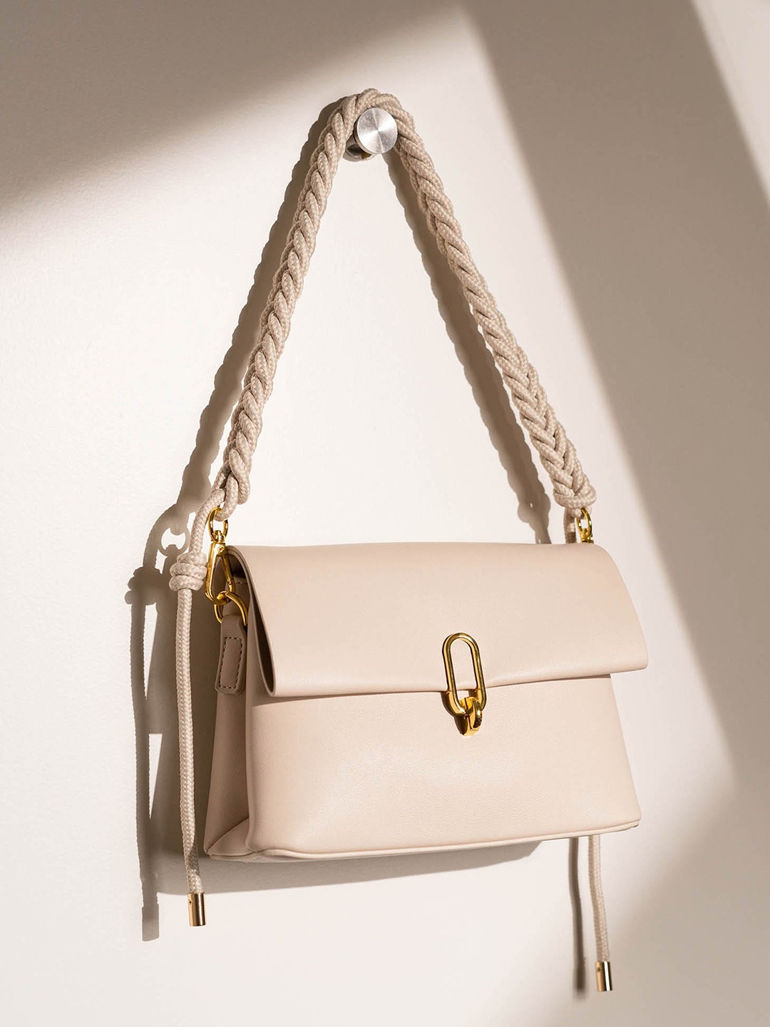 

Inc 5 Zip Detail Structured Sling Bag, Beige