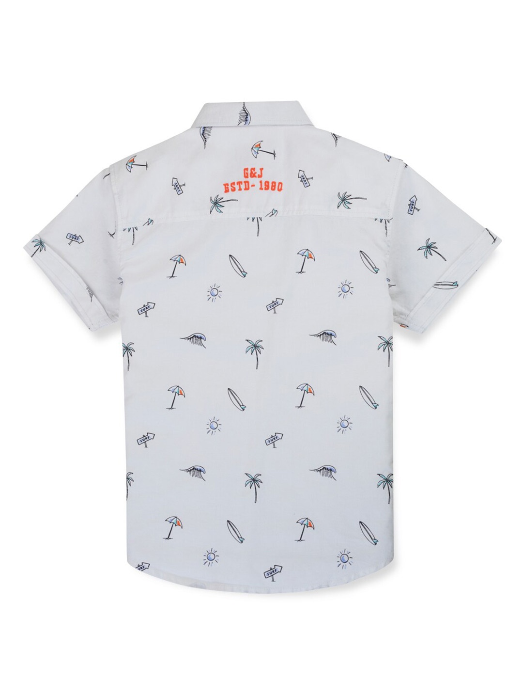 

Gini and Jony Boys Short Sleeves Spread Collar Cotton Opaque Printed Casual Shirt, White