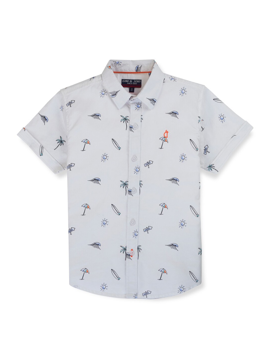 

Gini and Jony Boys Short Sleeves Spread Collar Cotton Opaque Printed Casual Shirt, White