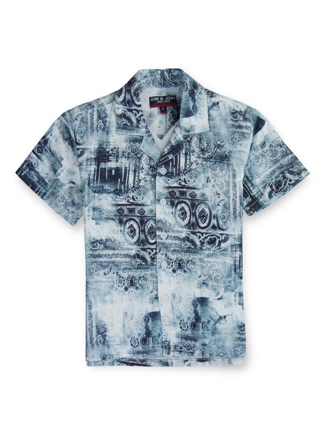 

Gini and Jony Boys Short Sleeves Spread Collar Cotton Floral Opaque Printed Casual Shirt, Blue