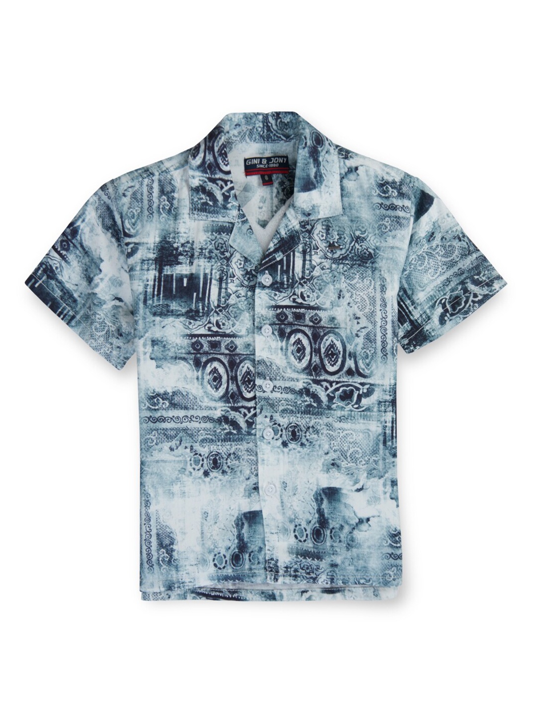 

Gini and Jony Boys Abstract Printed Opaque Cotton Casual Shirt, Blue