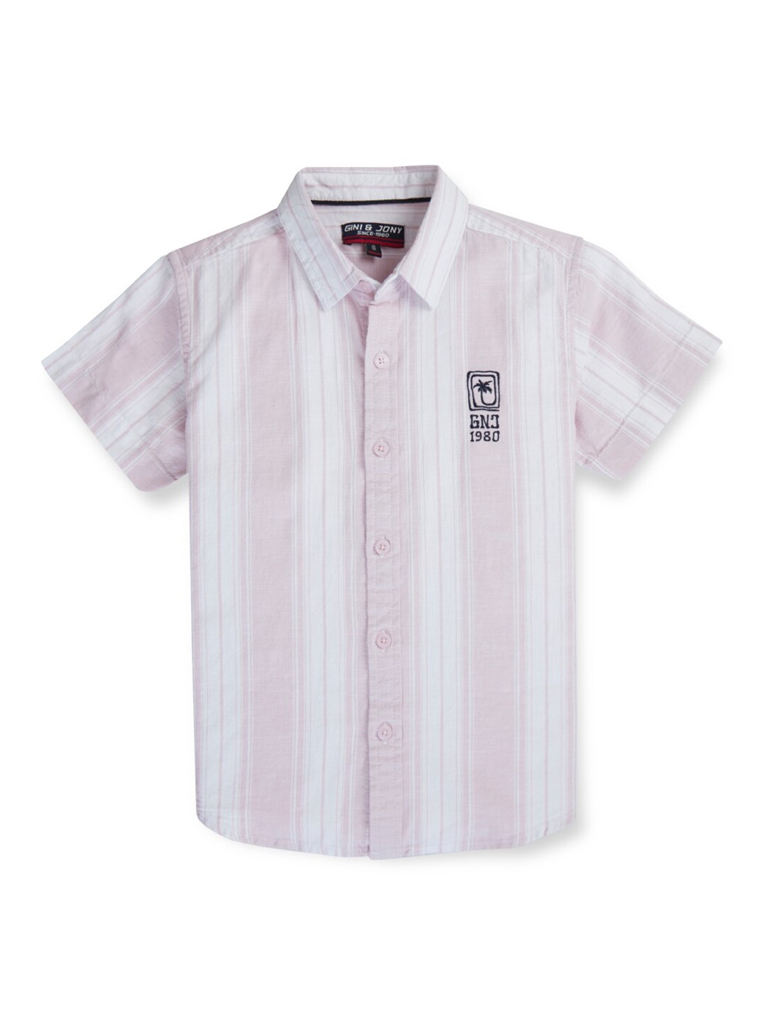 

Gini and Jony Boys Multi Stripes Short Sleeves Spread Collar Cotton Opaque Casual Shirt, Pink