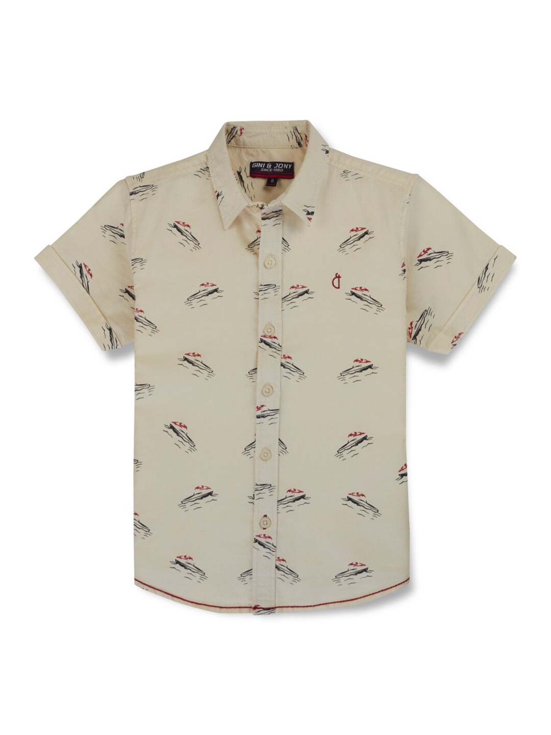 

Gini and Jony Boys Short Sleeves Spread Collar Cotton Opaque Printed Casual Shirt, Beige