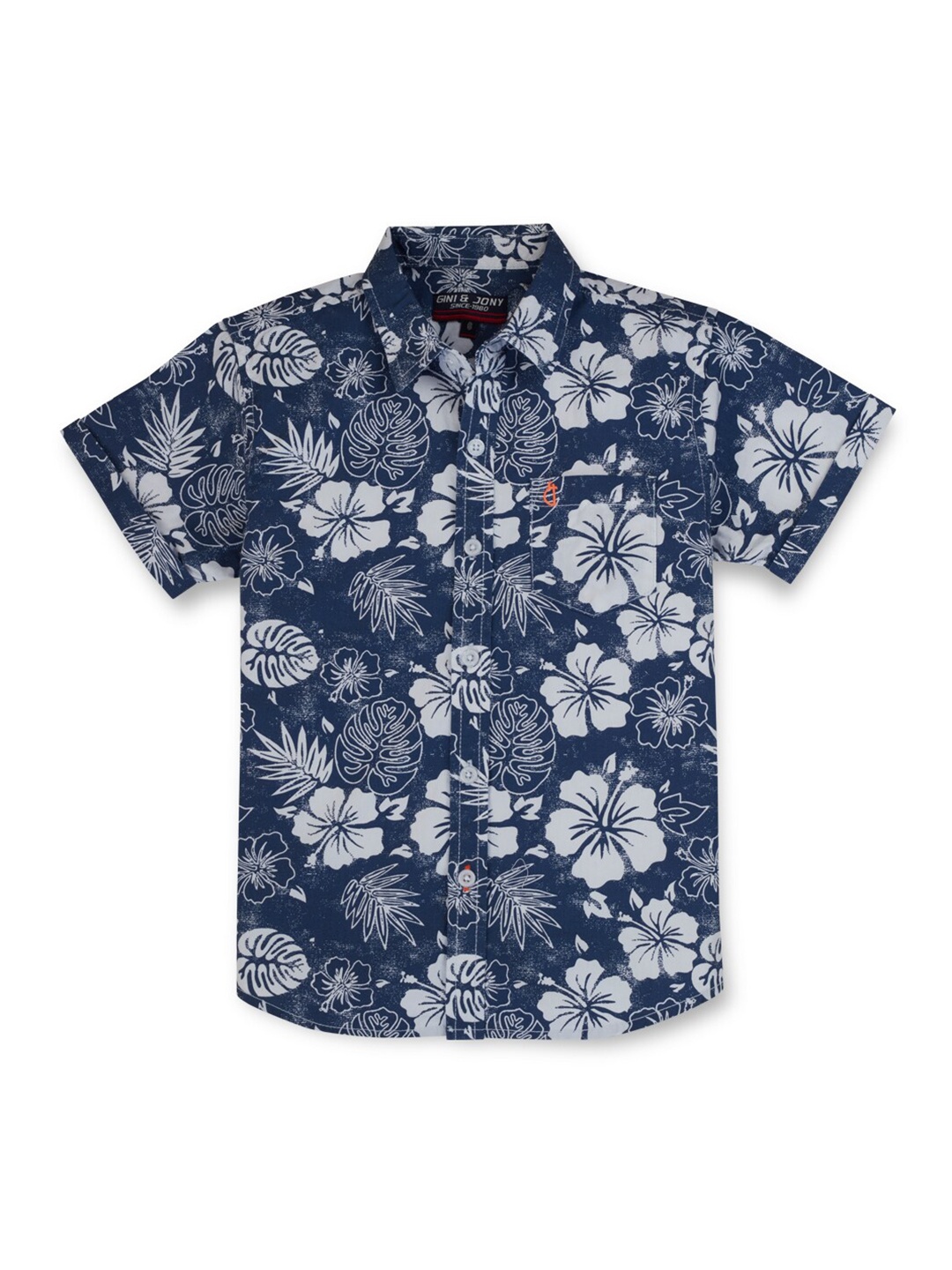 

Gini and Jony Boys Floral Short Sleeves Spread Collar Cotton Opaque Printed Casual Shirt, Navy blue