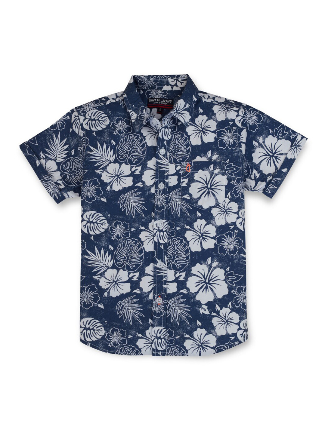 

Gini and Jony Boys Floral Short Sleeves Spread Collar Cotton Opaque Printed Casual Shirt, Navy blue