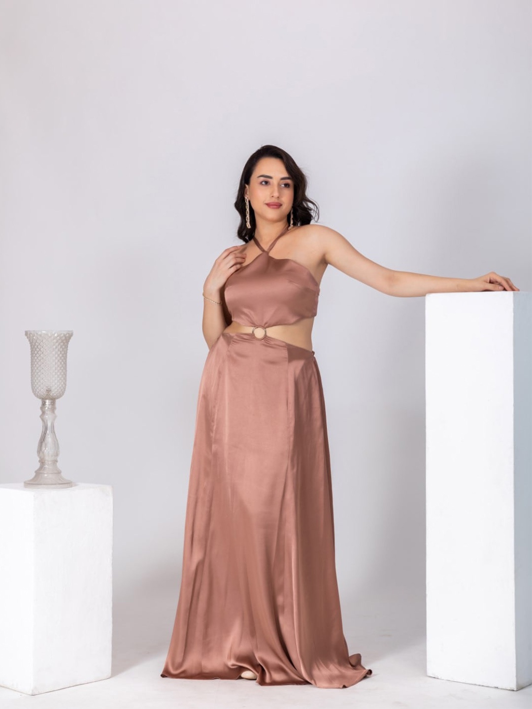 

HOUSE OF MIRA Halter Neck Maxi Dress, Tan