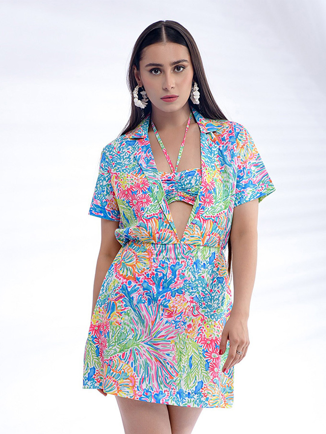 

GARDEN PARTY Floral Print Cotton A-Line Casual Dress, Blue