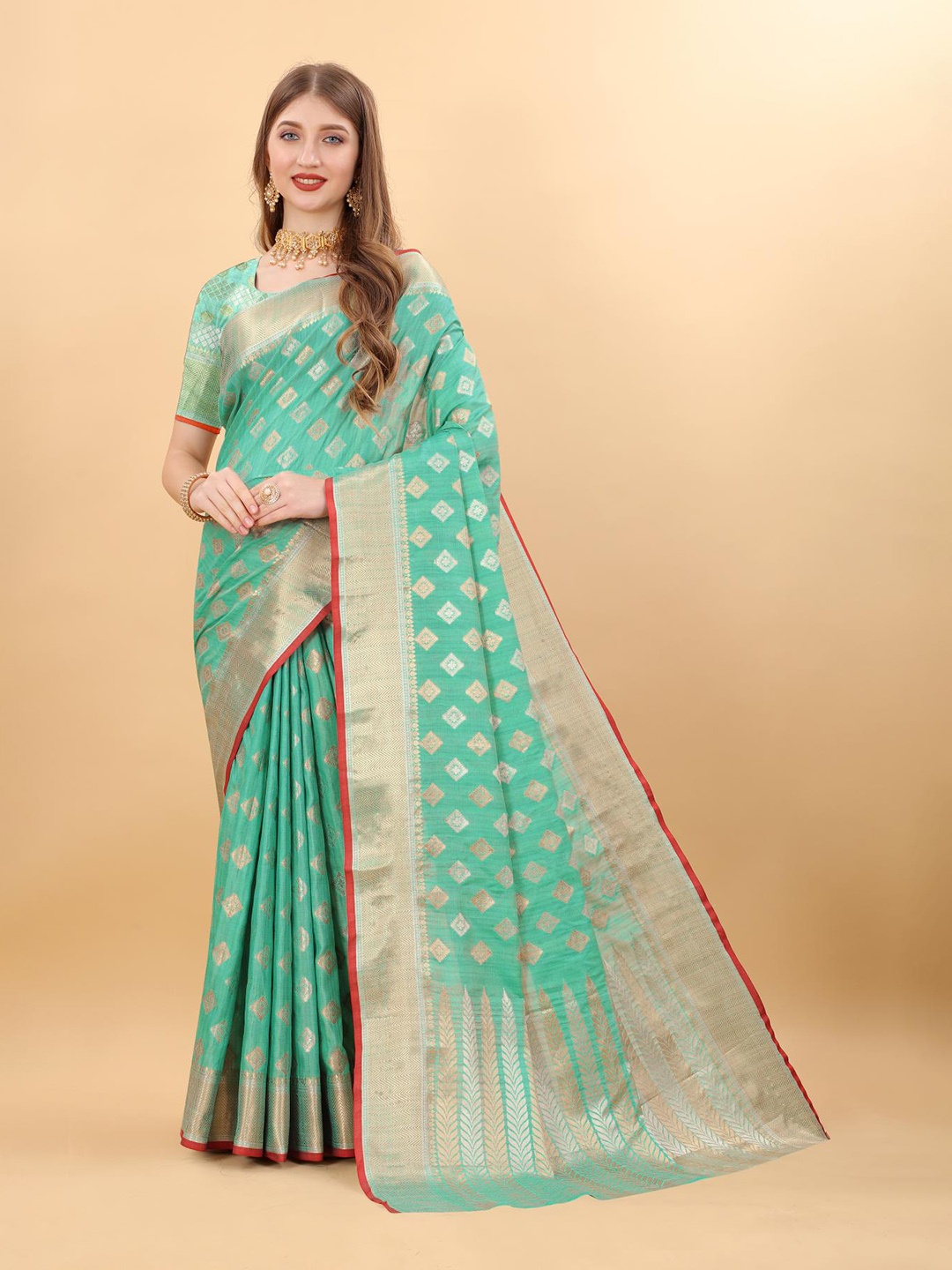 

PATIALAPICKS Woven Design Zari Pure Silk Paithani Saree, Sea green