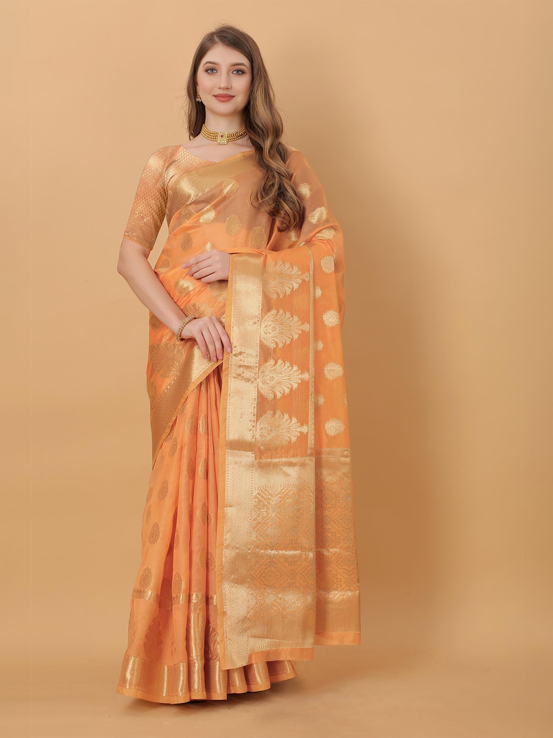 

PATIALAPICKS Woven Design Zari Paithani Saree, Orange