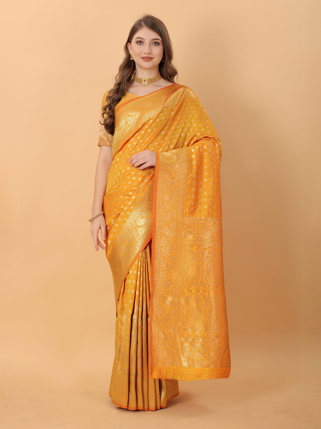 

PATIALAPICKS Woven Design Zari Pure Silk Paithani Saree, Yellow
