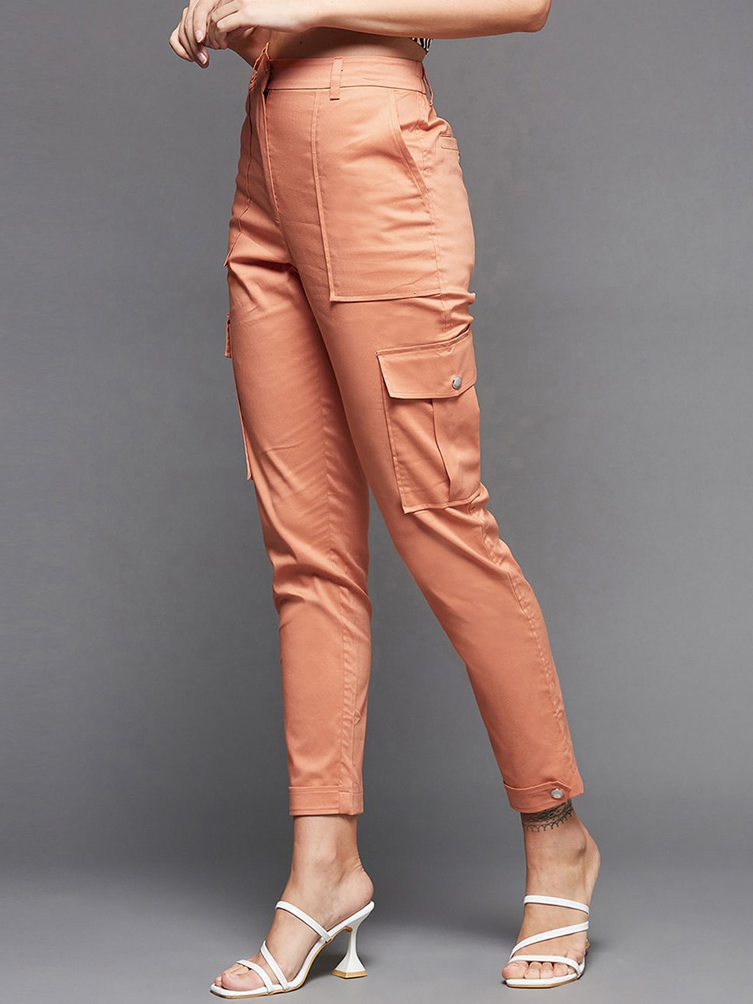 

Chemistry Women High-Rise Zip Flat-Front Plain Cargos Trouser, Orange