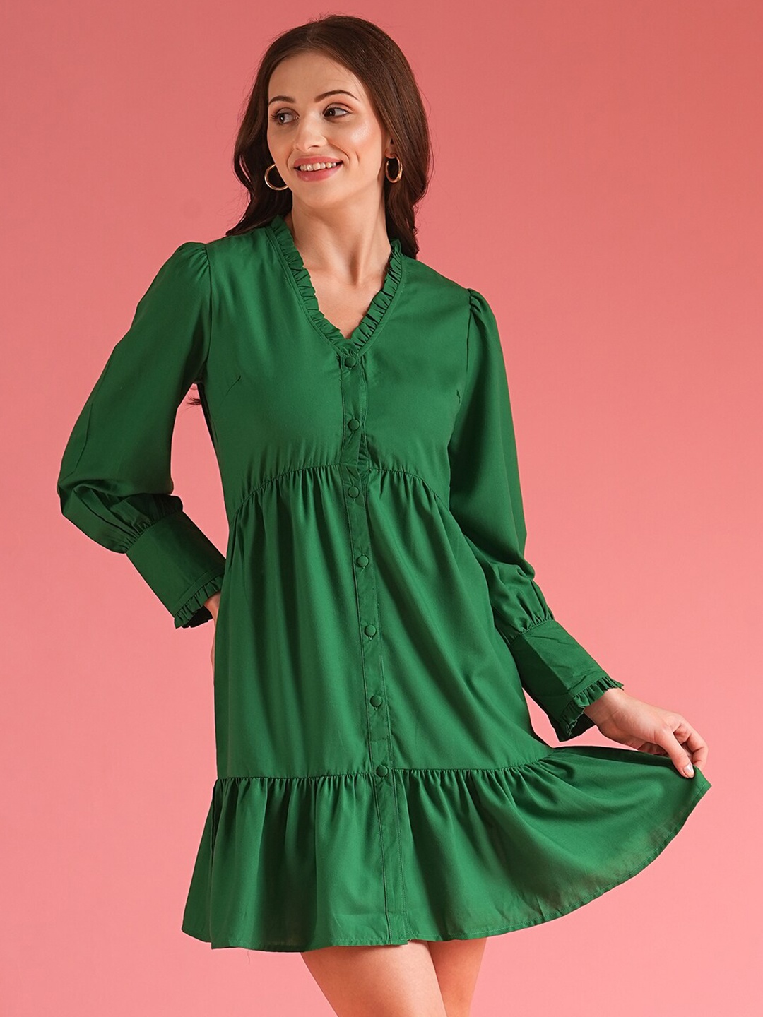 

Globus Button Down Shirt Style Mini Dress, Green