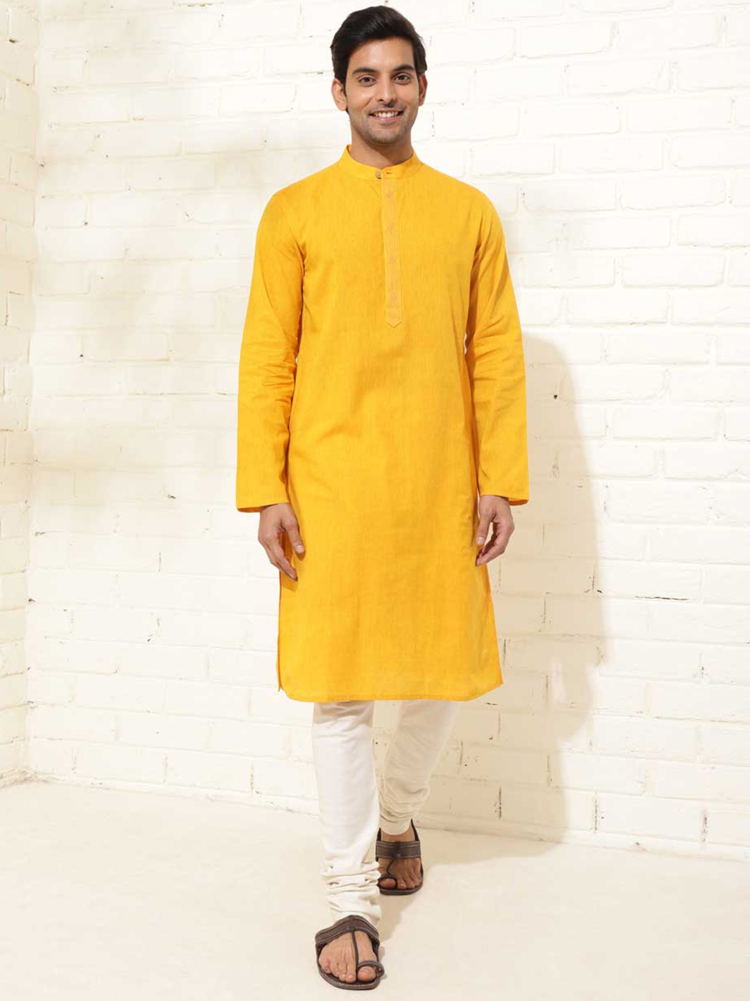 

Fabindia Mandarin Collar Cotton Strigth Kurta, Mustard