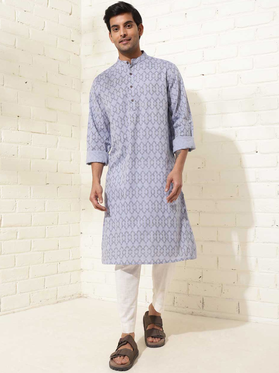 

Fabindia Geometric Printed Cotton Strigth Kurta, Blue