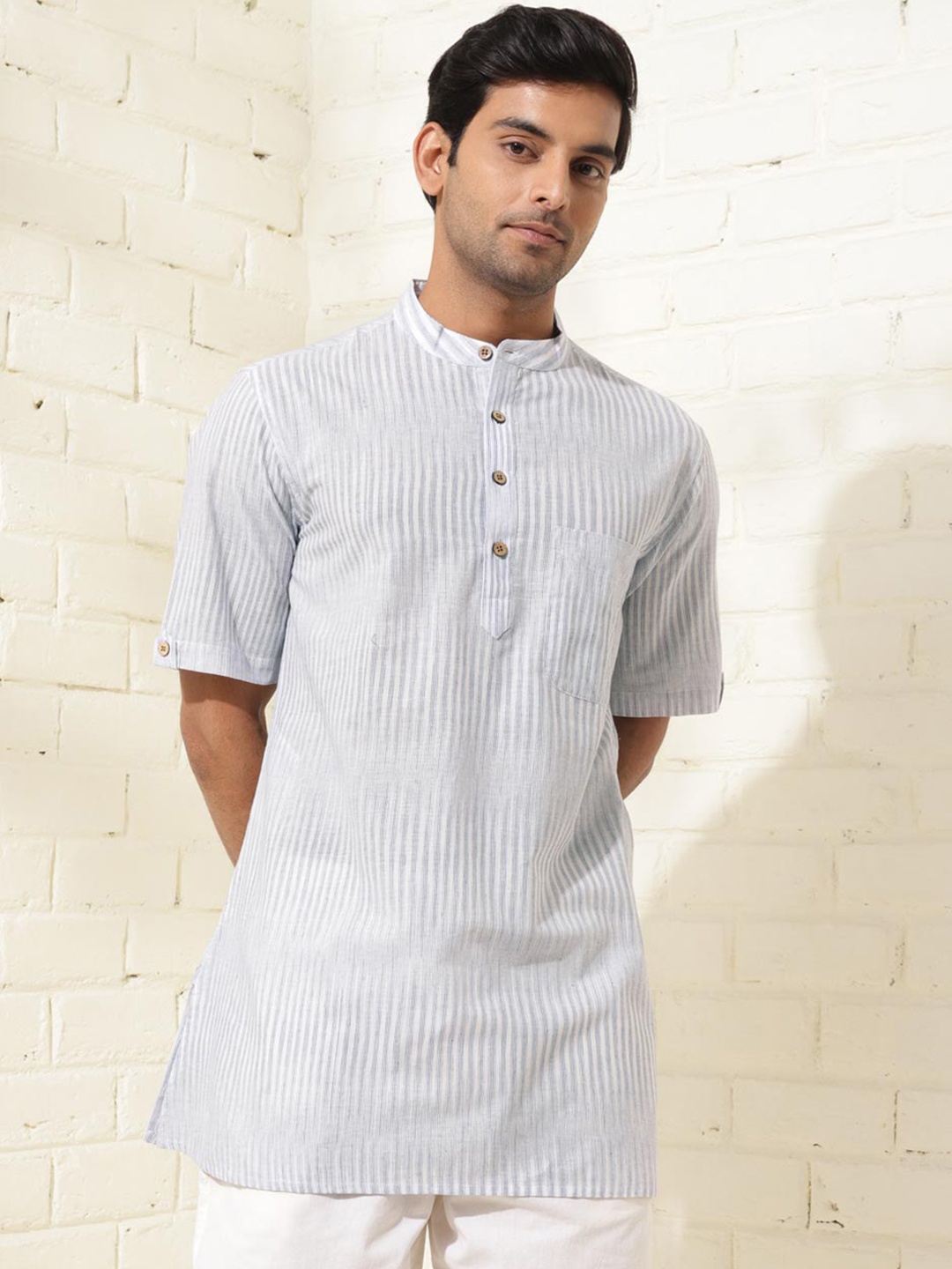 

Fabindia Striped Cotton Short Kurta, White