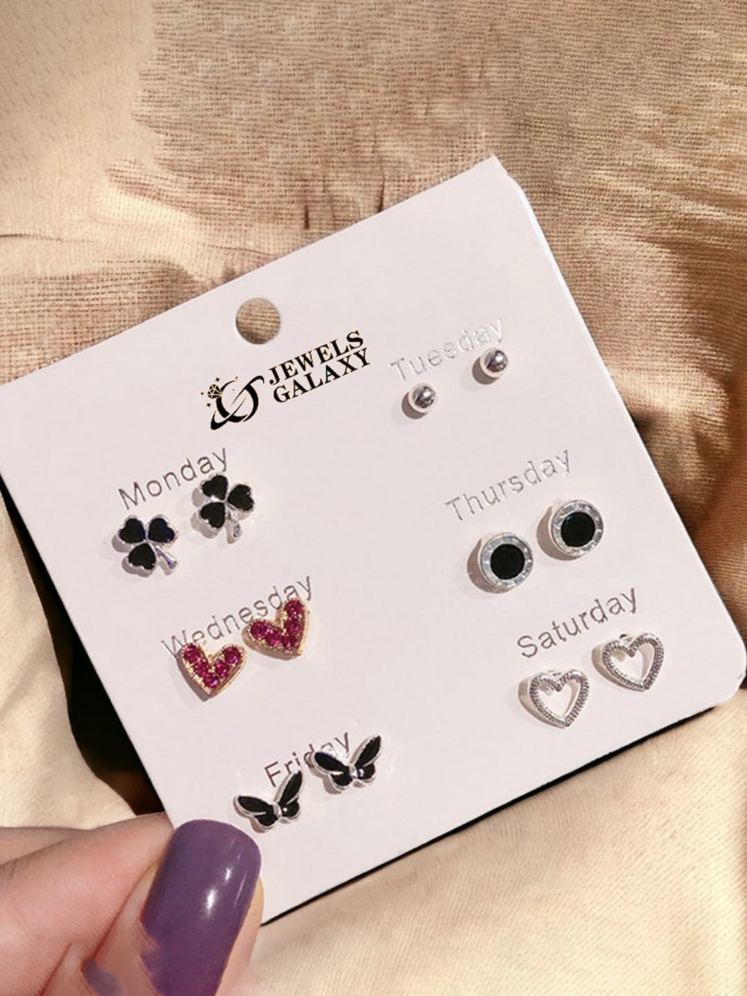 

Jewels Galaxy Set Of 6 Silver-Plated Contemporary Studs & Drop Earrings