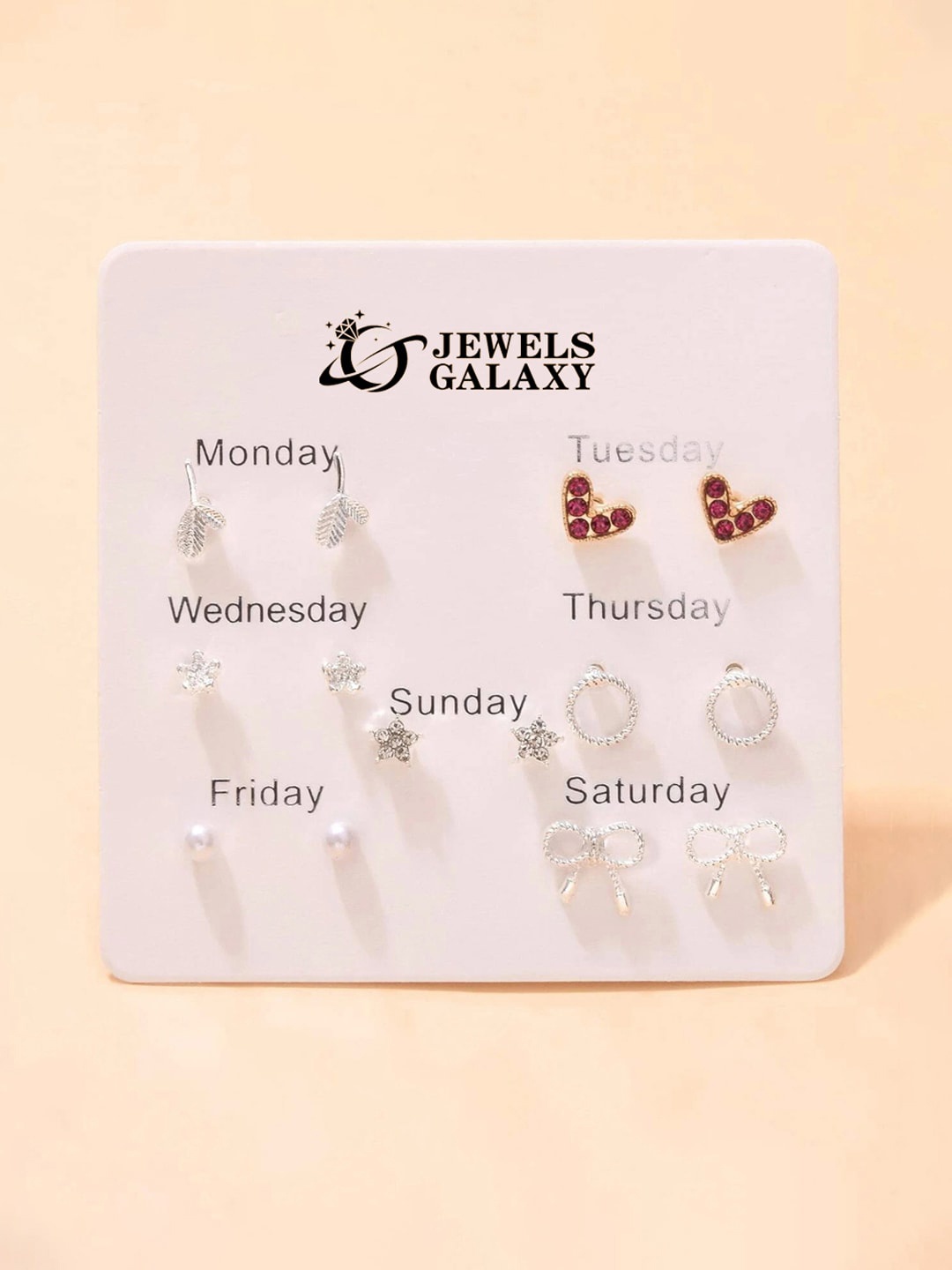 

Jewels Galaxy Set Of 7 Silver-Plated Crystals-Studded Contemporary Studs Earrings