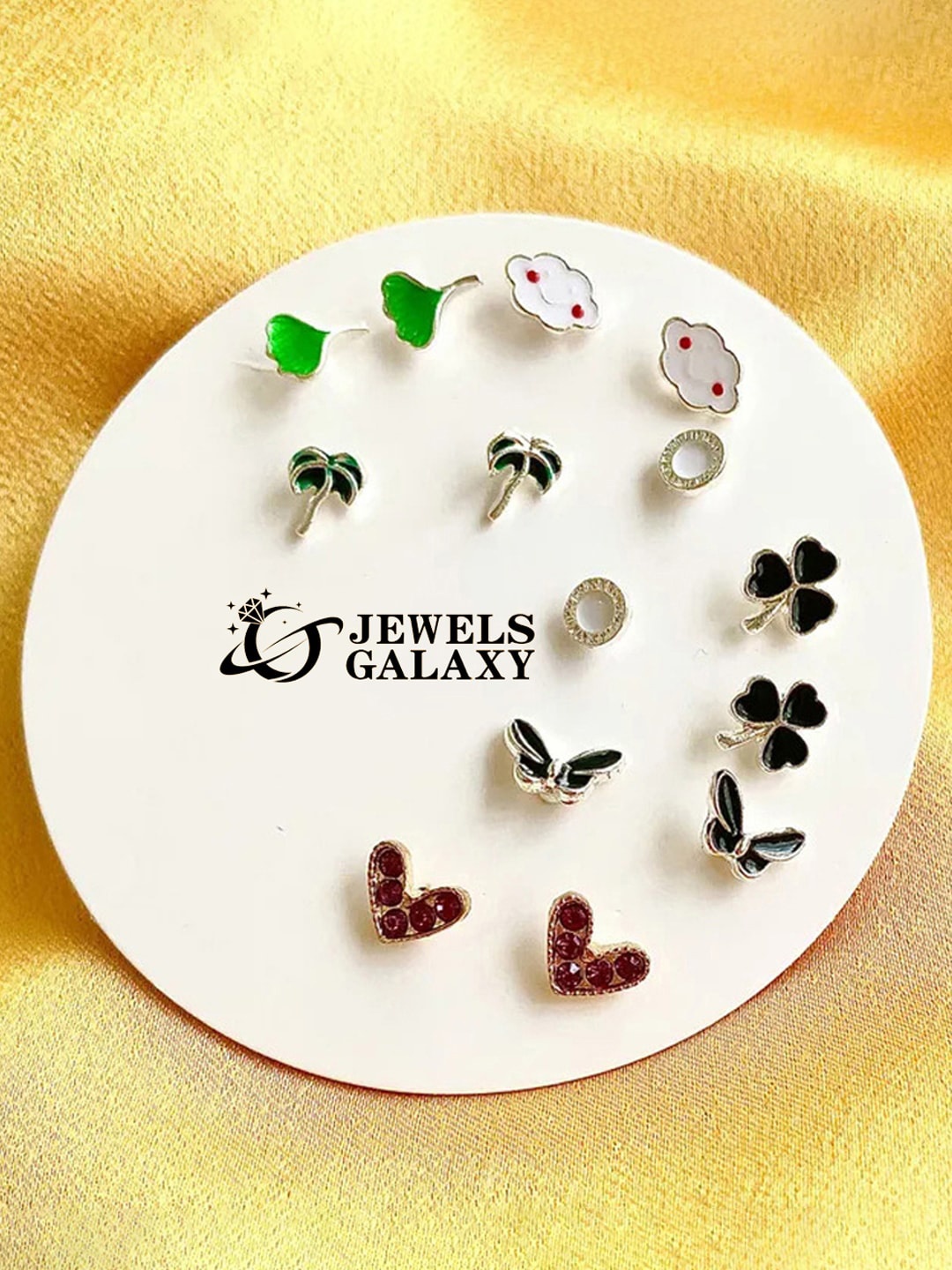 

Jewels Galaxy Set Of 7 Silver-Plated Crystals-Studded Contemporary Studs Earrings