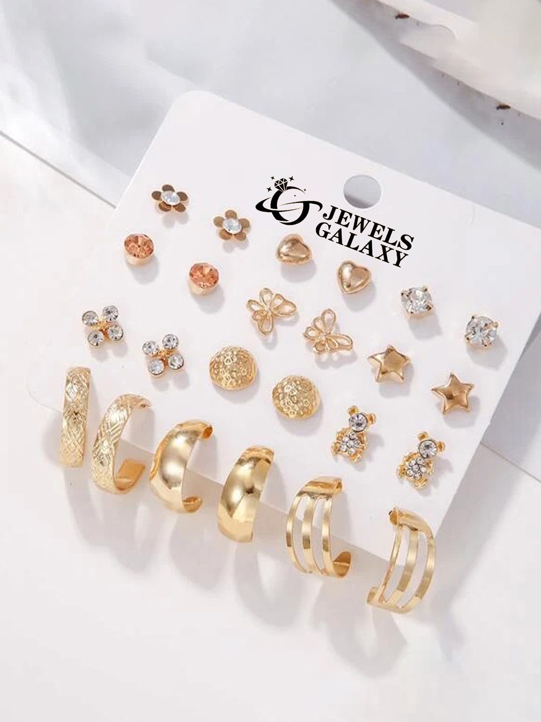 

Jewels Galaxy Set Of 12 Gold-Plated Crystals Contemporary Stud Earrings