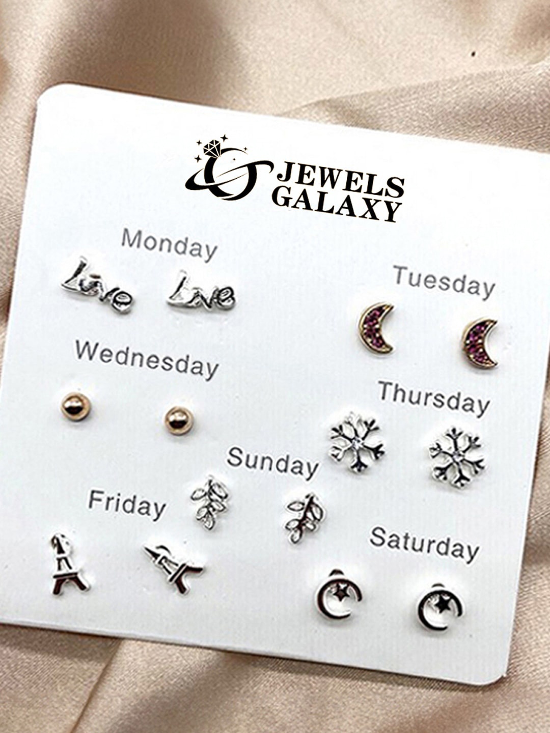 

Jewels Galaxy Set Of 7 Silver-Plated Contemporary Studs & Drop Earrings