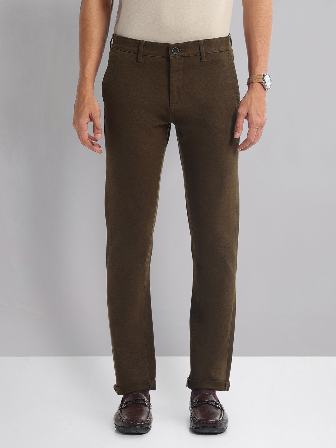 

AD By Arvind Men Smart Slim Fit Chinos Trousers, Brown