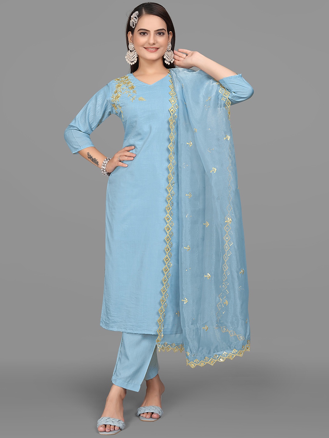 

mimi design Regular Kurta with Harem Pants & With Dupatta, Blue