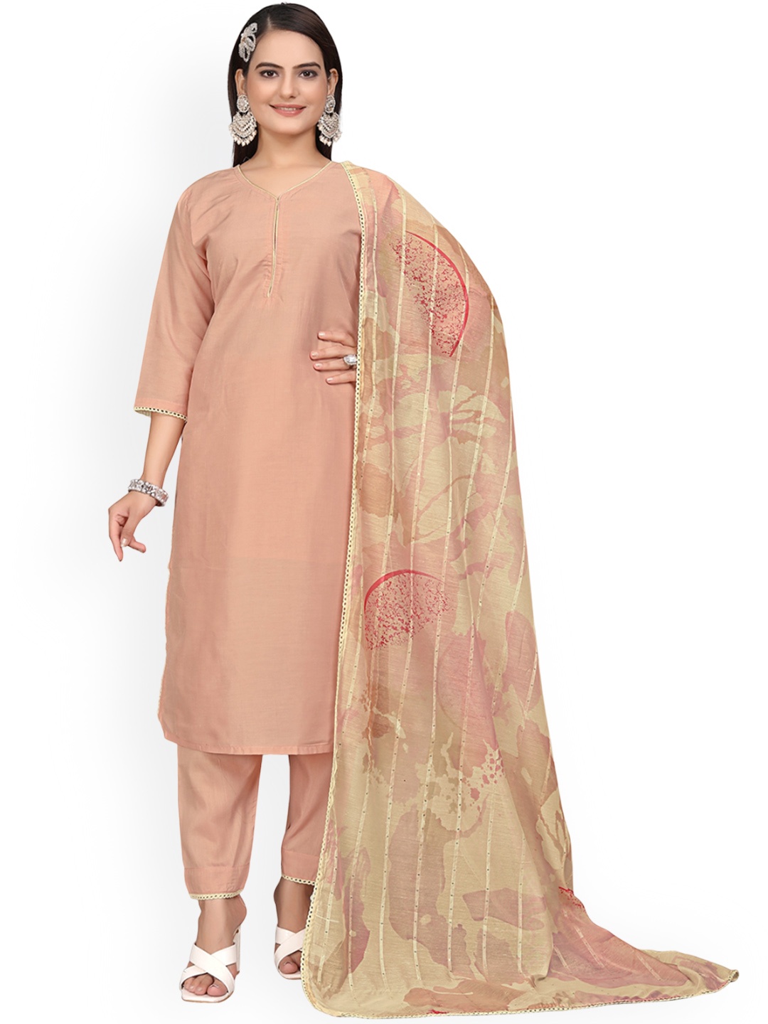 

mimi design Sequinned Straight Kurta With Trousers & Dupatta, Pink