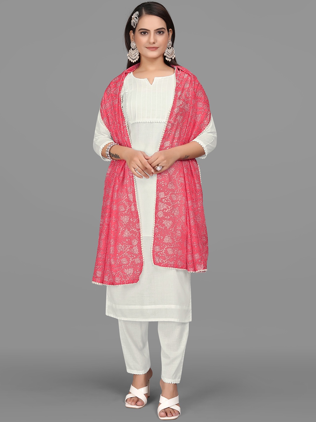 

mimi design Regular Kurta with Trousers & With Dupatta, White