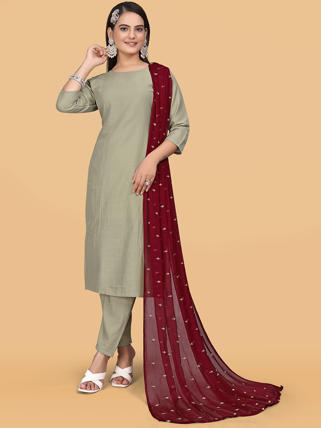 

mimi design Regular Kurta with Harem Pants & With Dupatta, Brown