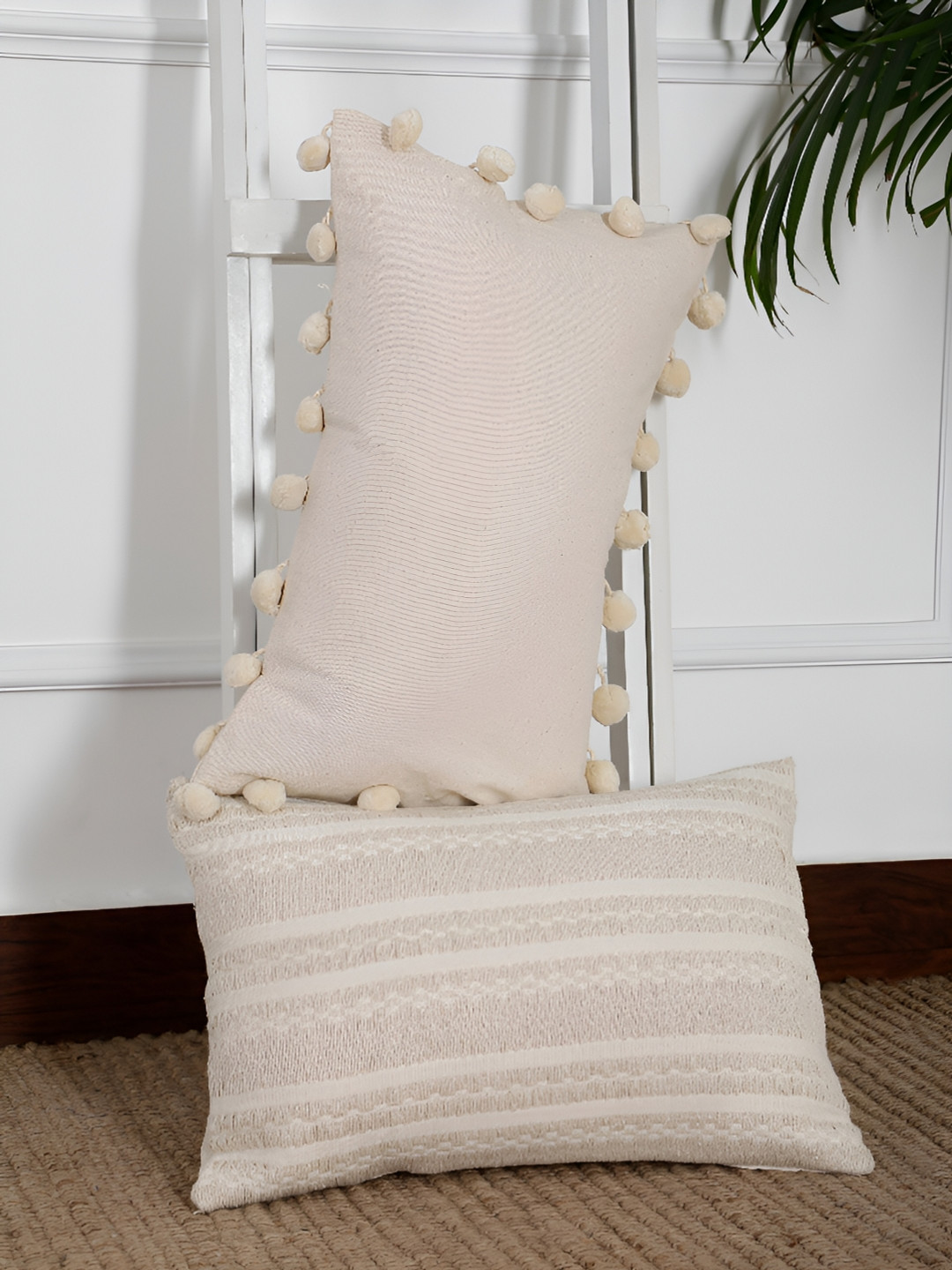 

ANWYN Beige 2 Pcs Pure Cotton Rectangular Cushion Covers
