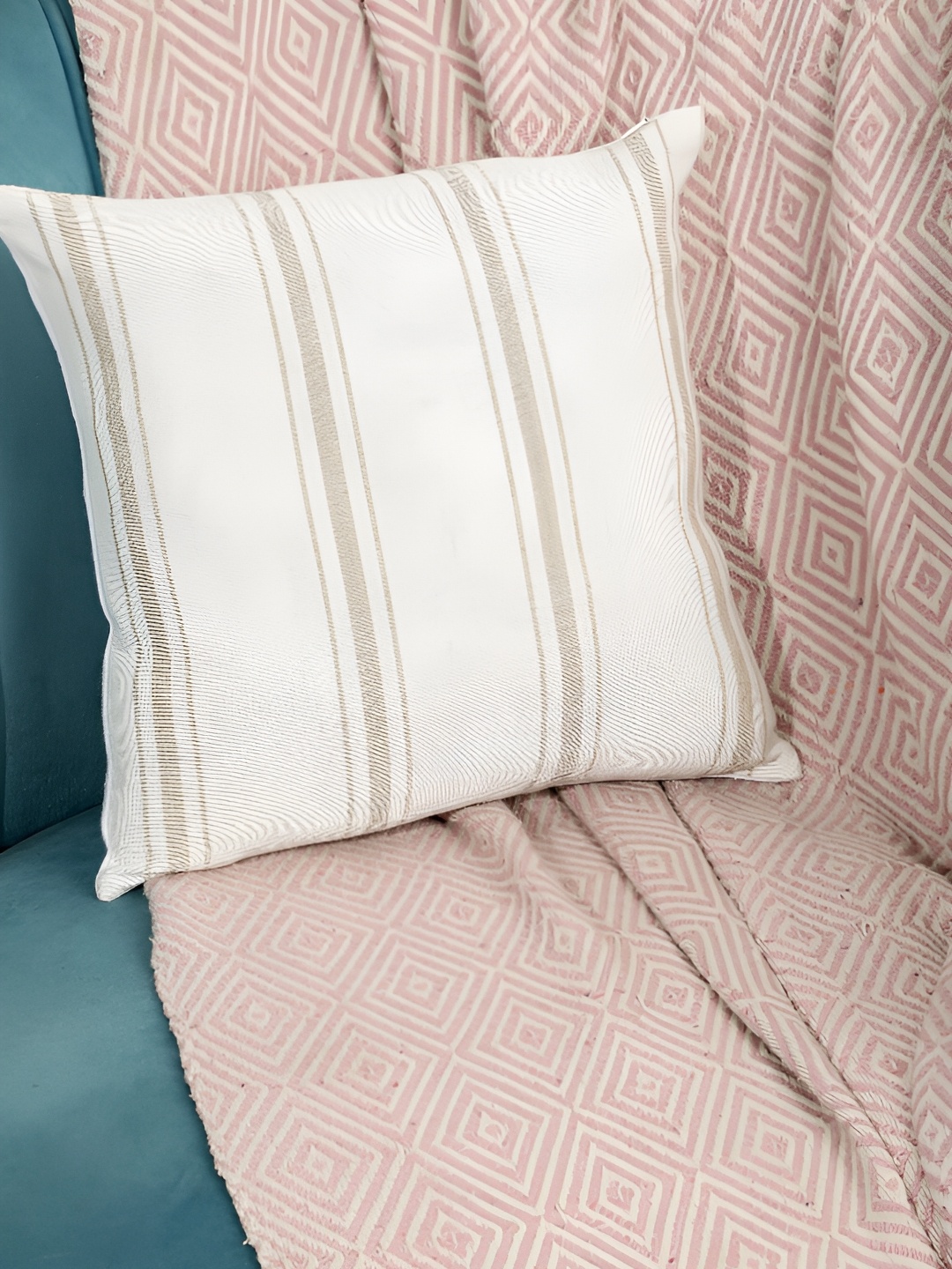 

ANWYN White & Beige Striped Square Cushion Covers