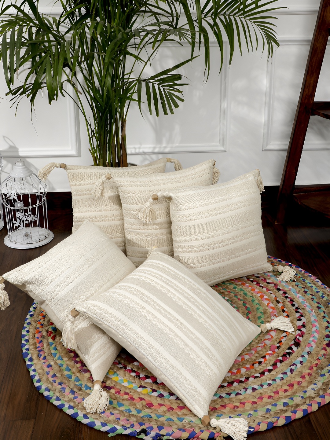 

ANWYN Beige 5 Pieces Square Cushion Covers