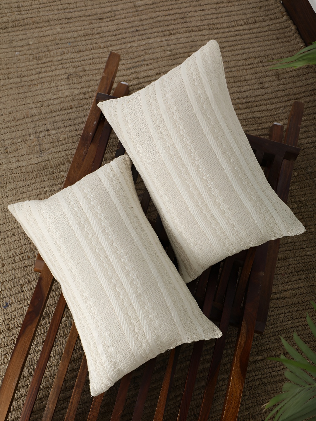 

ANWYN Beige & Off White 7 Pcs Self Design Pure Cotton Square Cushion Covers