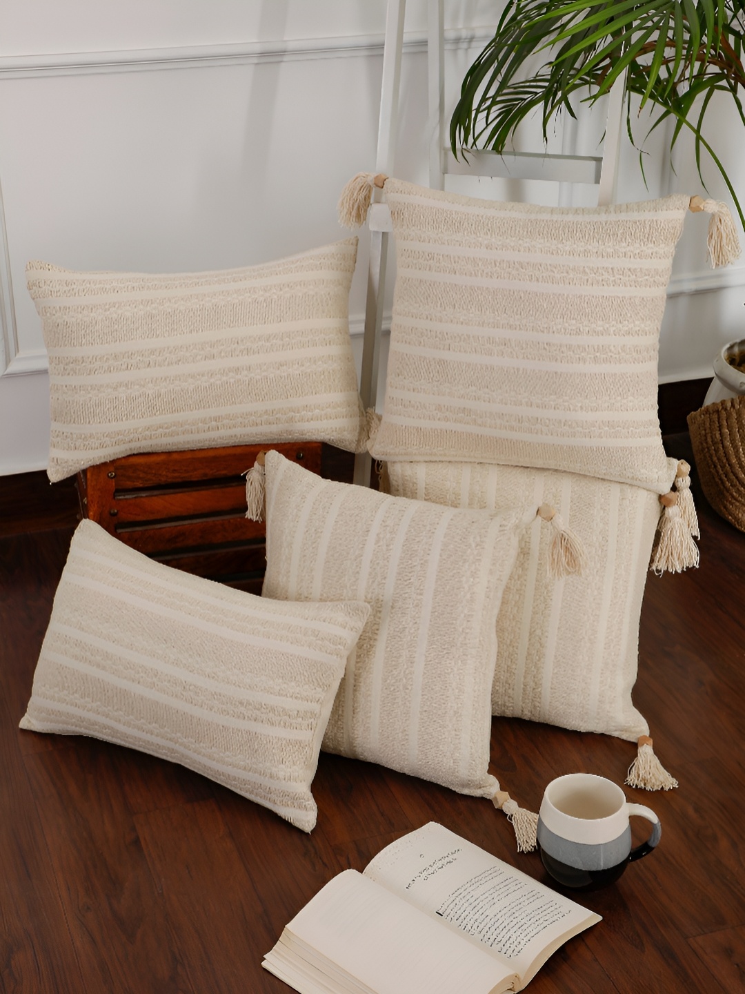 

ANWYN Beige 5 Pieces Square Cushion Covers