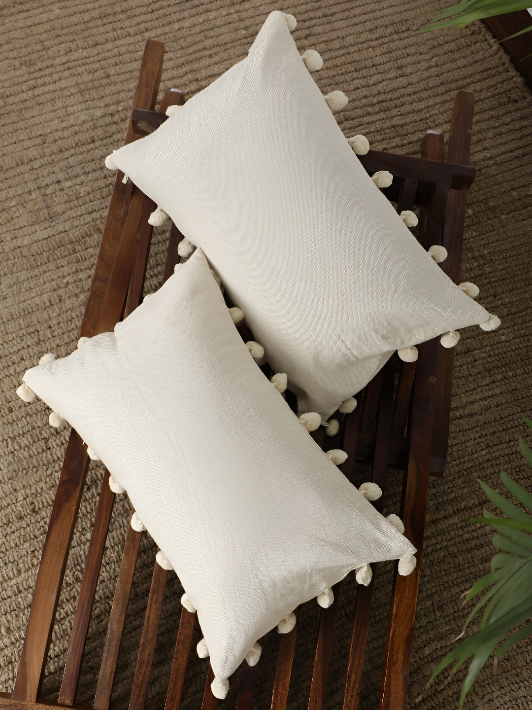 

ANWYN Beige 2 Pcs Pure Cotton Rectangular Cushion Covers