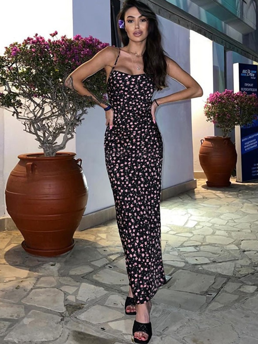 

StyleCast x Revolte Abstract Printed Maxi Sheath Dress, Black