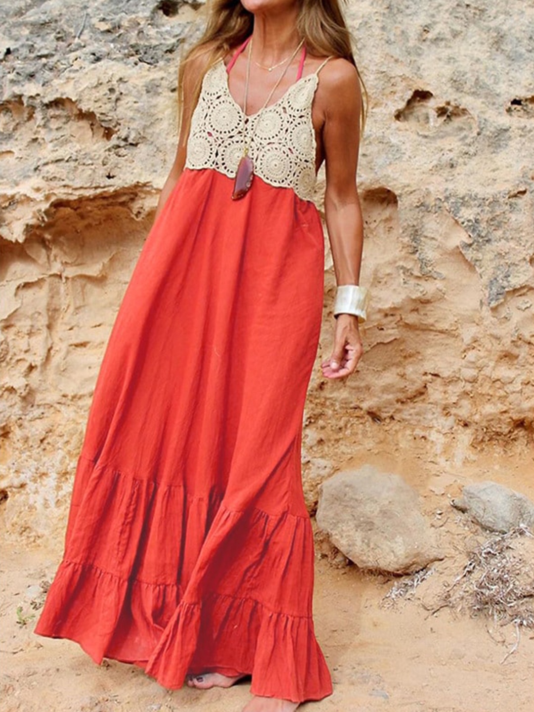 

StyleCast x Revolte Crochet Linen Maxi Dress, Orange