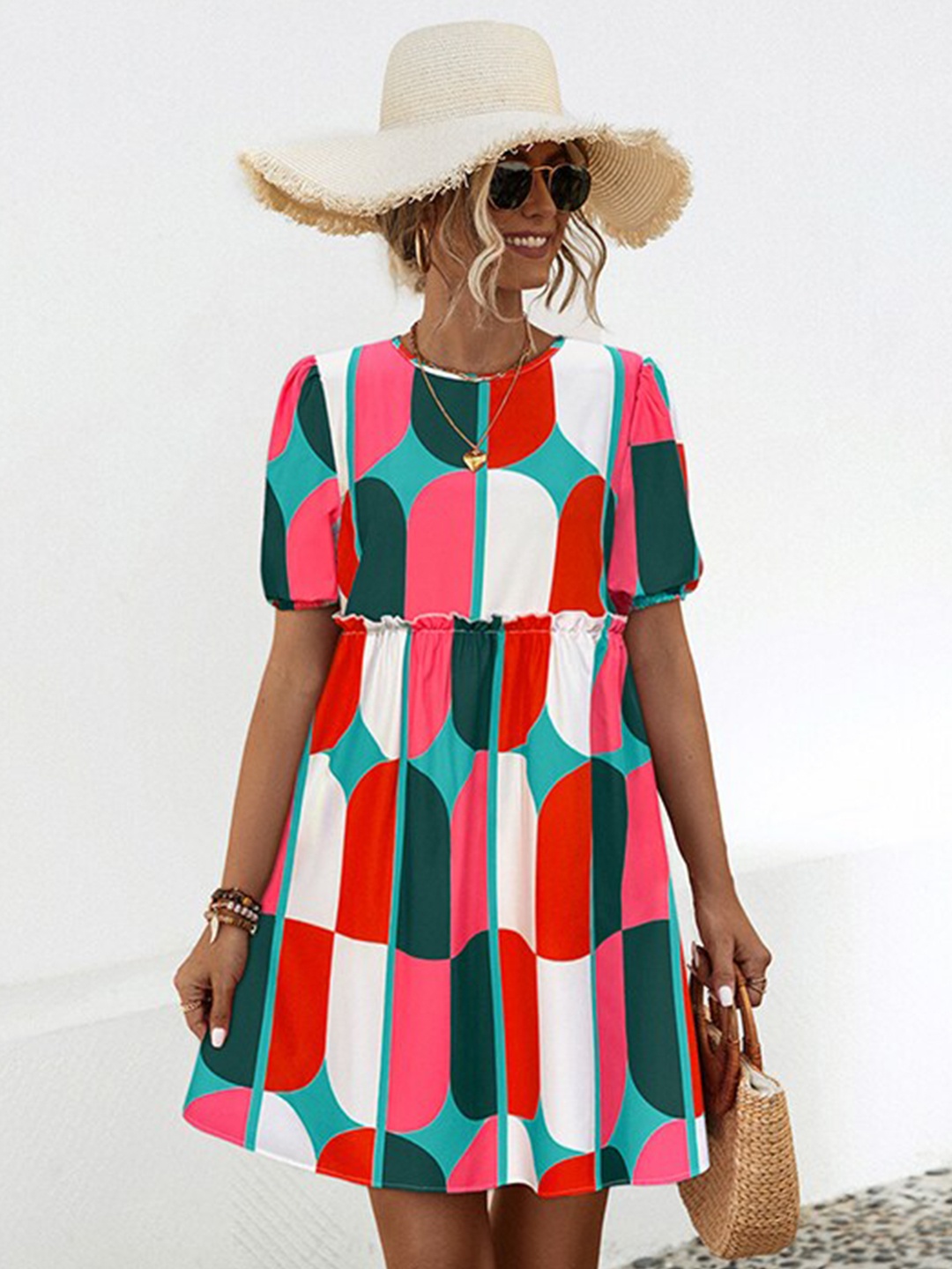 

StyleCast x Revolte Colourblocked Puff Sleeves Layered A-Line Dress, Pink